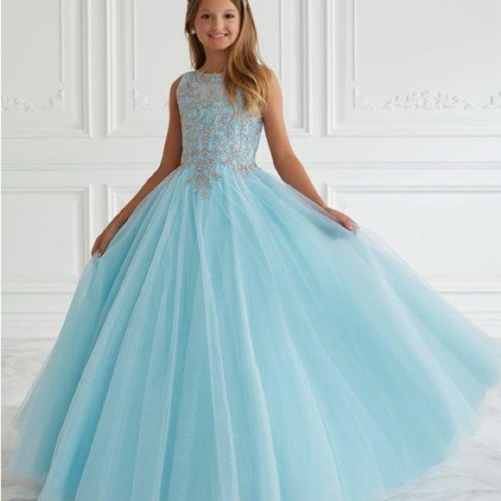 Sky/gold Tiffany Designs Little Girl Pageant Dress